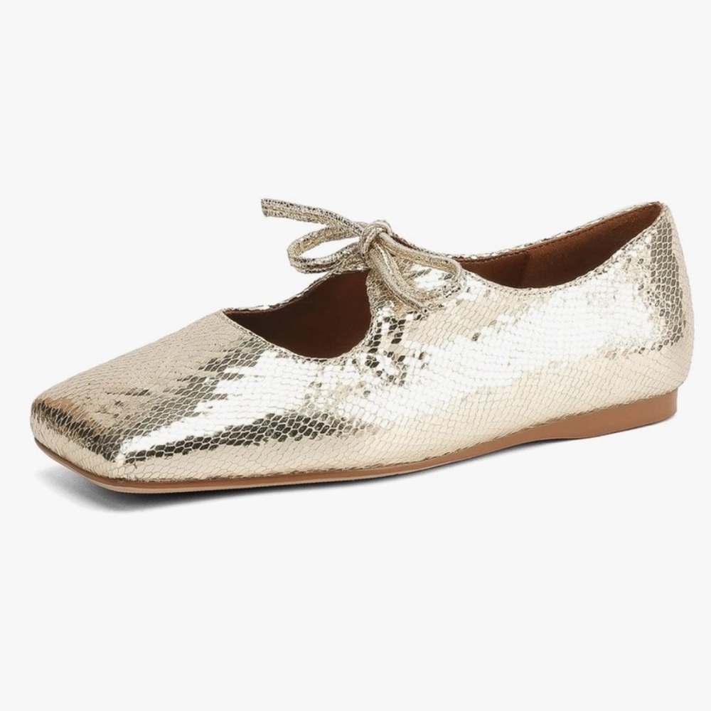 Shimmering Gold Ballet Flats with Bow